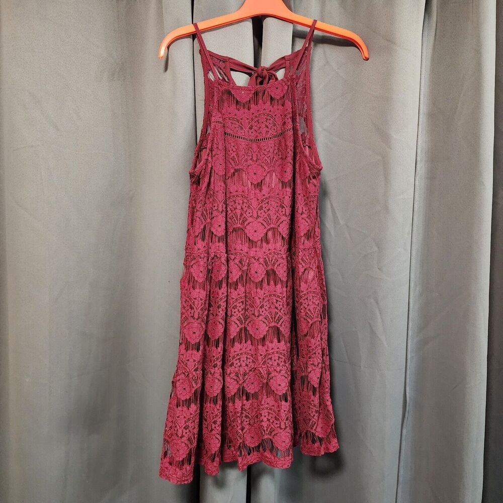 SPEECHLESS Womens Burgundy Tie Sleeveless Halter Short Shift Dress Juniors XL